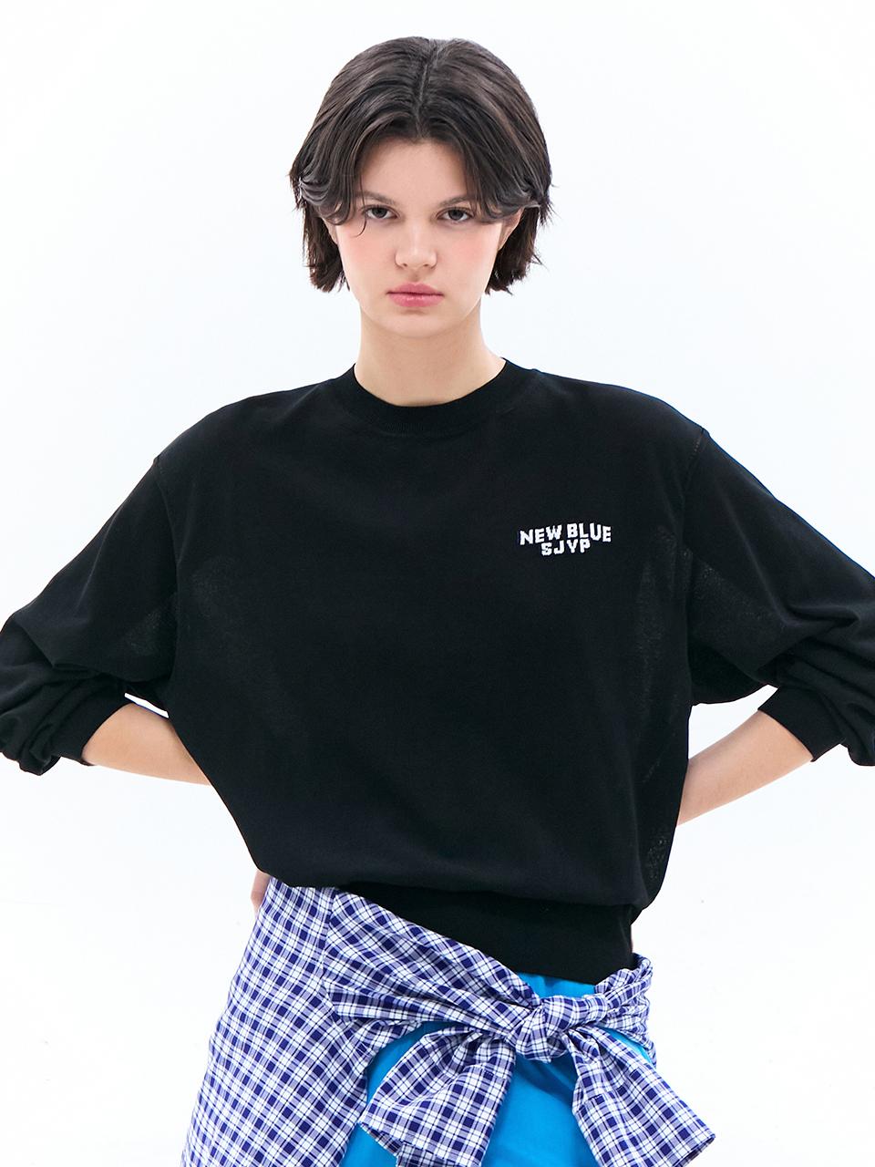 SJYP Cotton Nylon Round Neck Blouson Sweater [Blue]
