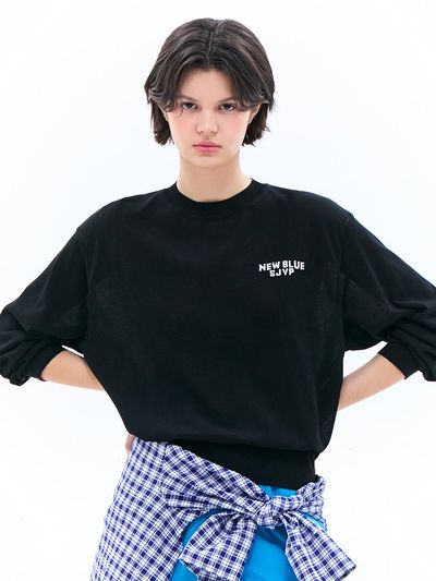 SJYP Cotton Nylon Round Neck Blouson Sweater [Blue]