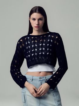 SJYP Crop Loose Knit Pullover Sweater