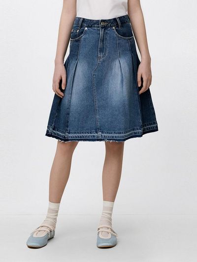 SJYP Denim Mix Pleated Skirt (PW2F3NSC753WBL)