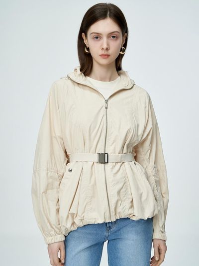 SJYP Elastic Belt Hooded Casual Jacket