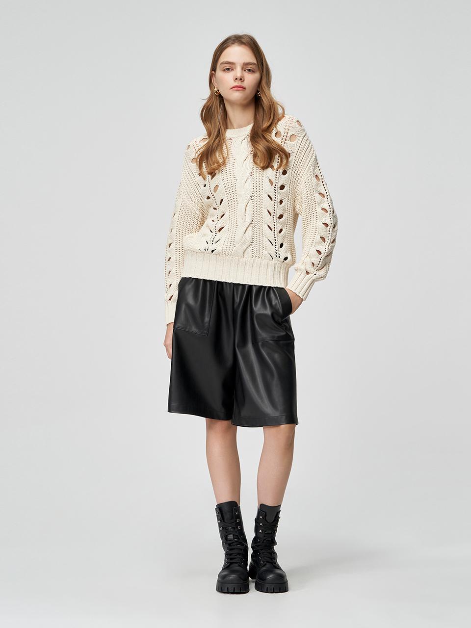 SJYP Faux Leather Elastic Waist Midi Pants