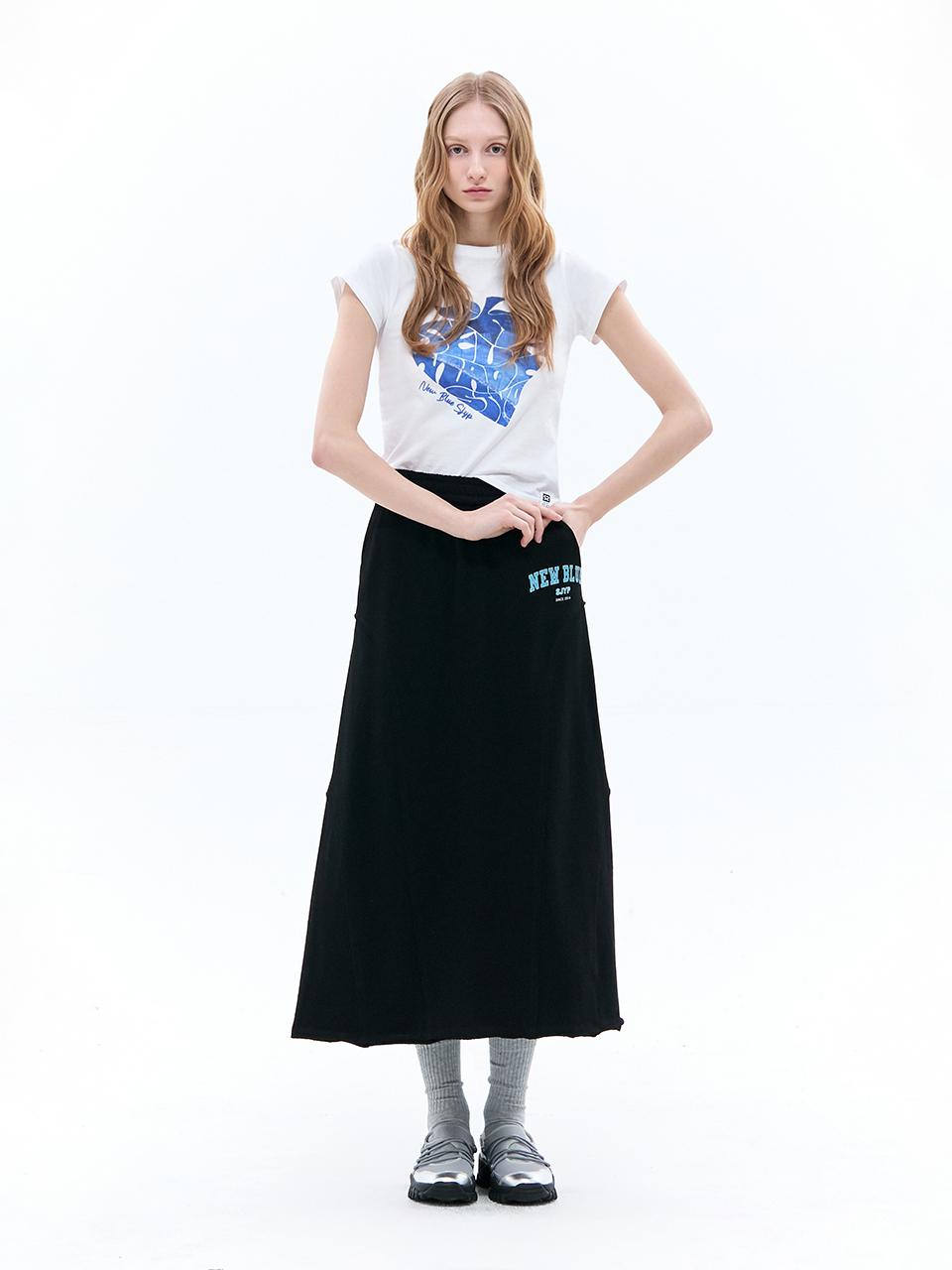 SJYP Jersey Flare Maxi Vintage Skirt [NEW BLUE]