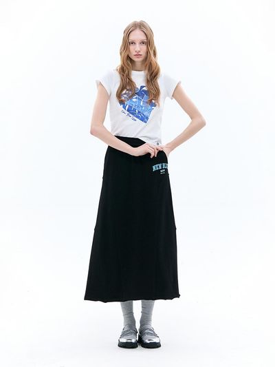 SJYP Jersey Flare Maxi Vintage Skirt [NEW BLUE]