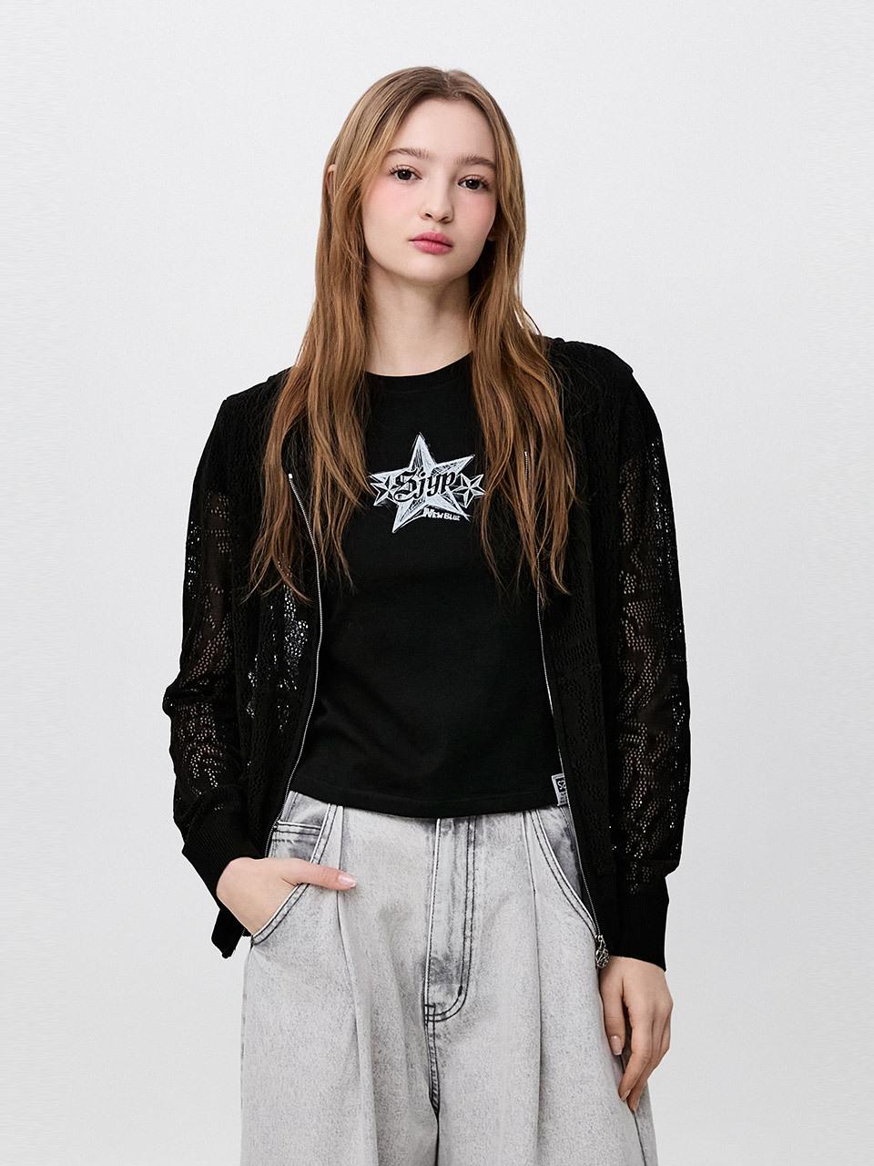 SJYP Knit Hoodie Zip-up Jacket (PW2F4KJMT21WBK)