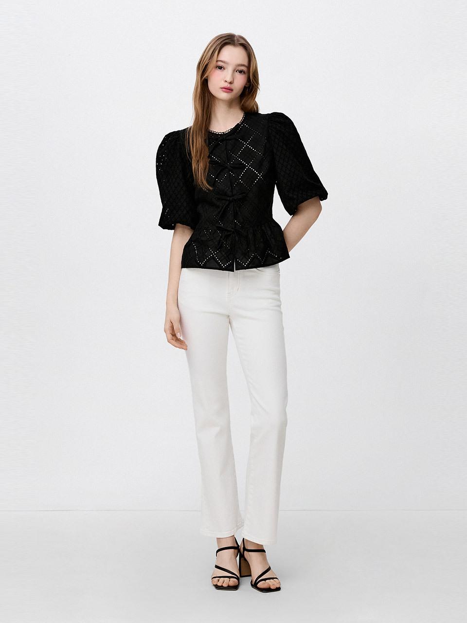 SJYP Lace Puff Blouse (PW2F4WTO507WBK)