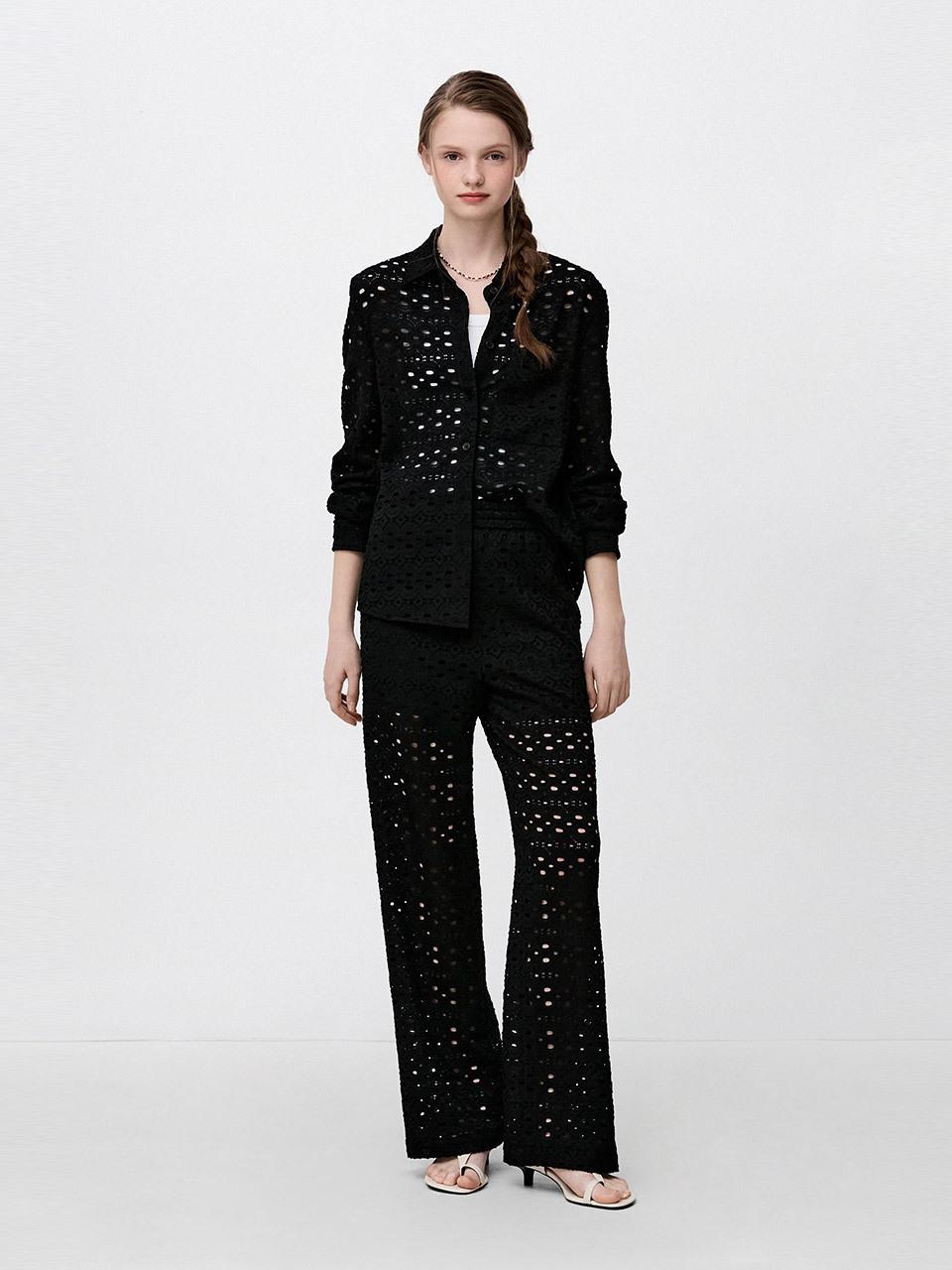SJYP Lace Wide Pants (PW2F4WPC808NBK)