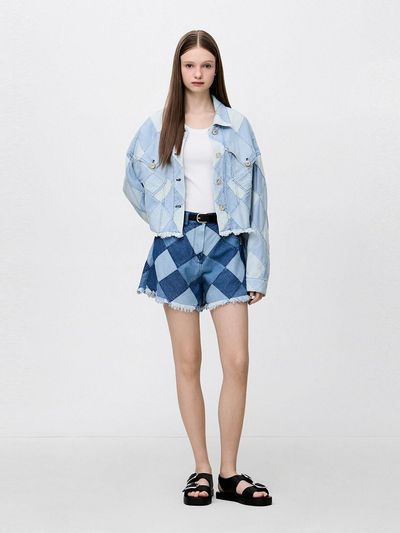SJYP Patchwork Denim Shorts (PW2F3NPCT20WBL)