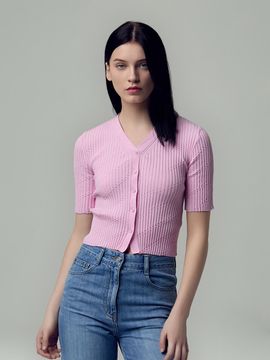 SJYP V-neck Ribbed Half Cardigan
