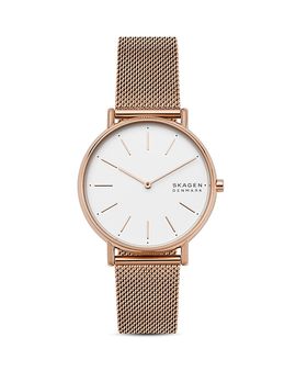 Skagen Skagen Signatur Rose Gold-Tone Mesh Bracelet Watch, 38mm