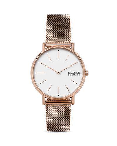 Skagen Skagen Signatur Rose Gold-Tone Mesh Bracelet Watch, 38mm