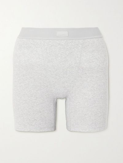 SKIMS Cotton Collection ribbed cotton-blend jersey boxer shorts - Light Heather Grey