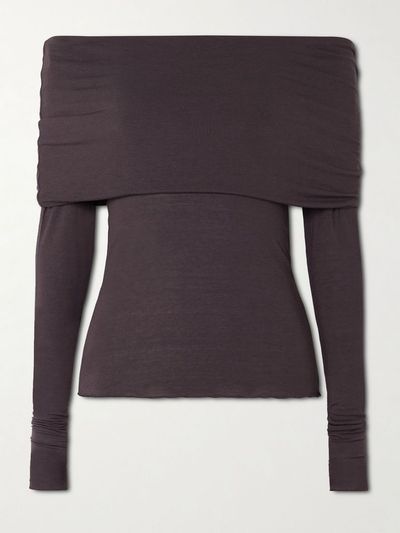 SKIMS Sheer Modal-Blend Off-The-Shoulder Long-Sleeve Top - Phoenix