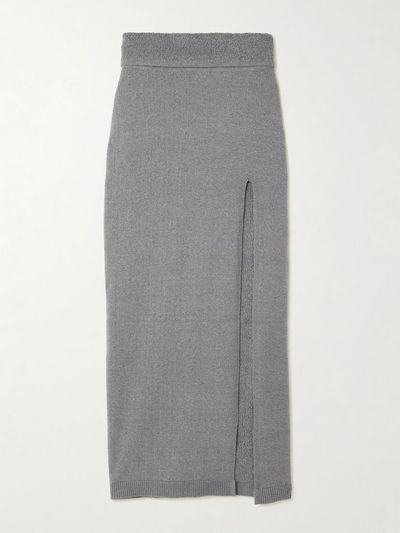 SKIMS Textured Knit High Slit Long Skirt - Dark Heather Gray