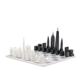 SKYLINE CHESS SKYLINE CHESS Chess Set Acrylic LONDON vs NEW YORK with Marble Hatch Board