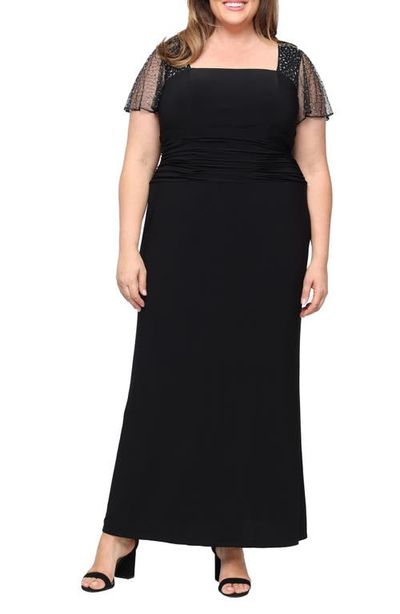 SL FASHIONS SL FASHIONS Beaded Chiffon Sleeve Gown