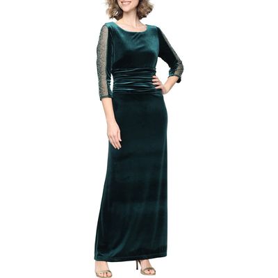 SL FASHIONS SL FASHIONS Beaded Sleeve Stretch Velvet Gown