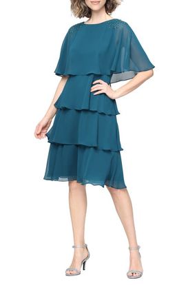 SL FASHIONS SL FASHIONS Beaded Tiered Chiffon Dress