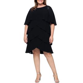 SL FASHIONS SL FASHIONS Cape Overlay Beaded Cocktail Dress