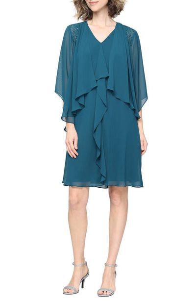 SL FASHIONS SL FASHIONS Chiffon Sleeveless Dress with Beaded Jacket