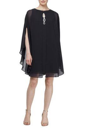 SL FASHIONS SL FASHIONS Embellished Chiffon Cocktail Dress with Capelet