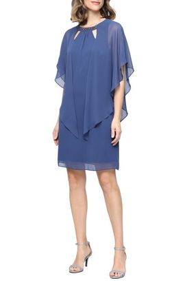 SL FASHIONS SL FASHIONS Embellished Crewneck Cape Dress