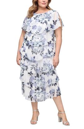 SL FASHIONS SL FASHIONS Floral Capelet Tiered Midi Dress