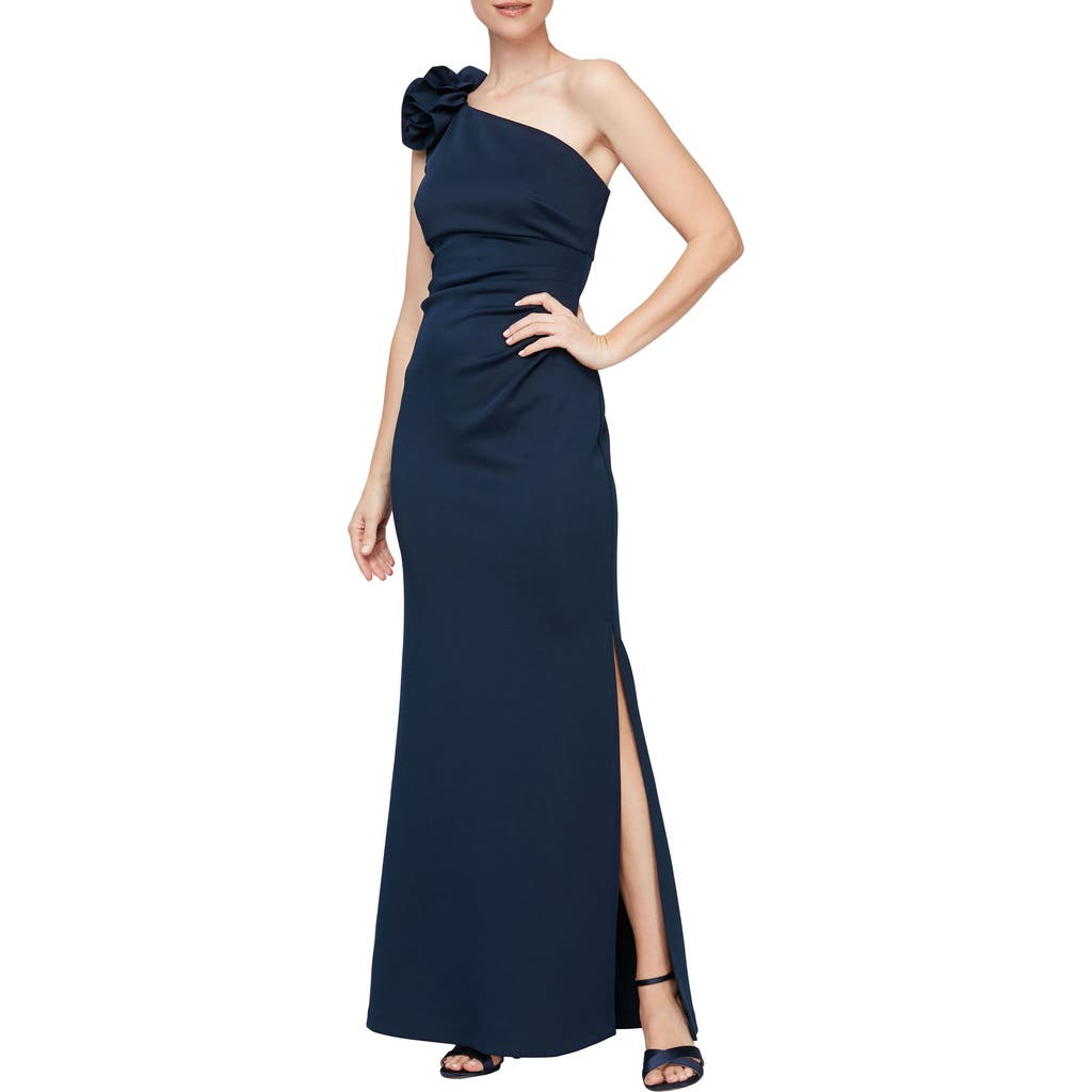 SL FASHIONS SL FASHIONS Floral Detail One-Shoulder Gown