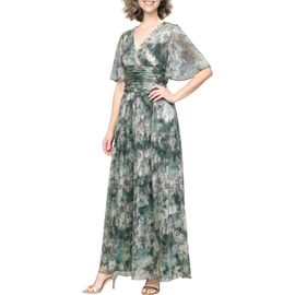 SL FASHIONS SL FASHIONS Floral Metallic Flutter Sleeve Gown