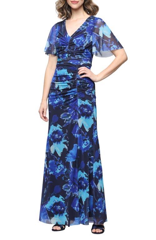 SL FASHIONS SL FASHIONS Floral Print Mesh Gown