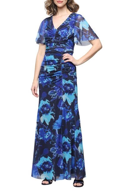 SL FASHIONS SL FASHIONS Floral Print Mesh Gown