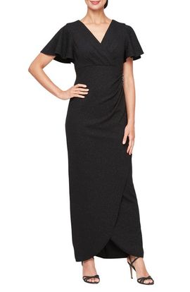 SL FASHIONS SL FASHIONS Flutter Sleeve Glitter Gown
