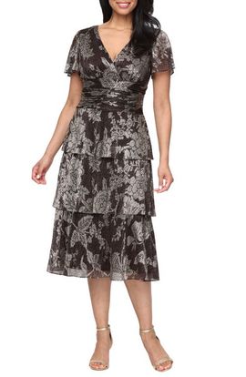 SL FASHIONS SL FASHIONS Foil Floral Tiered Midi Dress