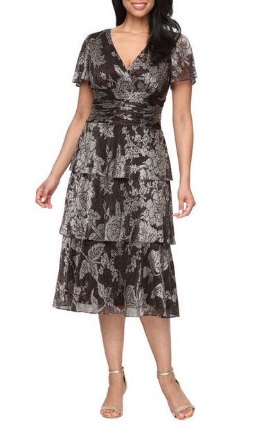SL FASHIONS SL FASHIONS Foil Floral Tiered Midi Dress