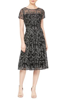 SL FASHIONS SL FASHIONS Illusion Neck Soutache Cocktail Dress