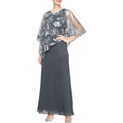 SL FASHIONS SL FASHIONS Metallic Floral Chiffon Cape Gown