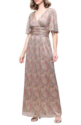SL FASHIONS SL FASHIONS Metallic Floral Print A-Line Dress
