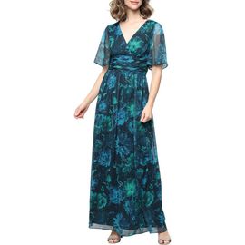 SL FASHIONS SL FASHIONS Metallic Floral Print Chiffon Dress