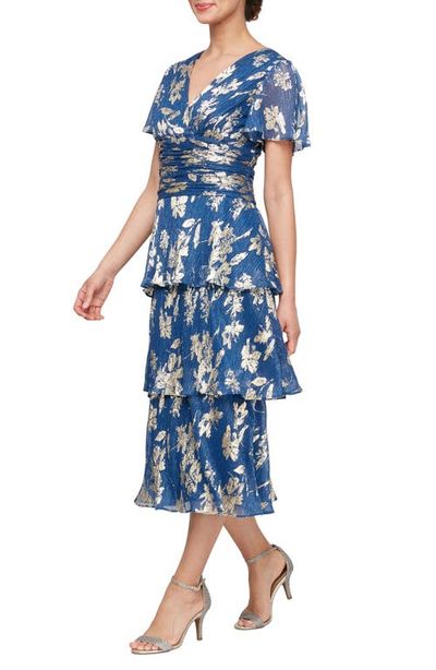 SL FASHIONS SL FASHIONS Metallic Floral Print Midi Cocktail Dress