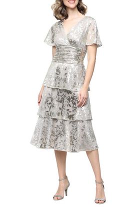 SL FASHIONS SL FASHIONS Metallic Layered Ruffle Cocktail Dress
