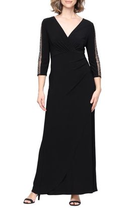 SL FASHIONS SL FASHIONS Rhinestone Sleeve Ruched Gown