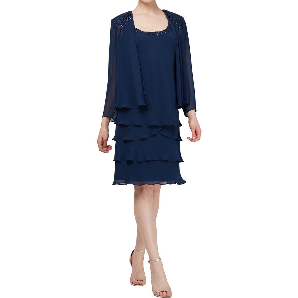 SL FASHIONS SL FASHIONS Sequin Chiffon Two-Piece Dress with Jacket