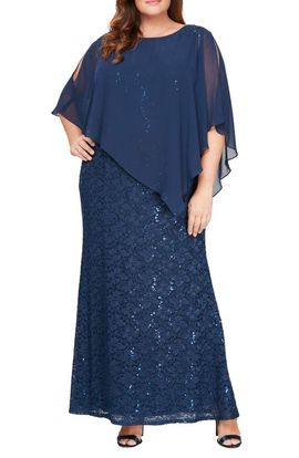 SL FASHIONS SL FASHIONS Sequin Floral Lace Dress with Capelet