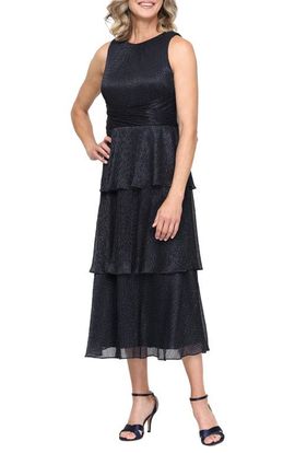 SL FASHIONS SL FASHIONS Shimmer Tiered Sleeveless Bodre Cocktail Dress