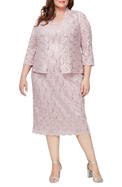 SL FASHIONS SL FASHIONS SLNY Floral Lace Sequin Cardigan & Dress Set