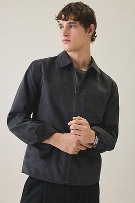 Slate & Stone Slate & Stone Faux Suede Zip-Up Jacket in Washed Grey, Men's at Urban Outfitters