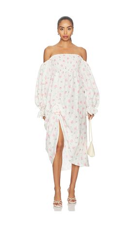 Sleeper Sleeper Atlanta Linen Dress With Rose Detail