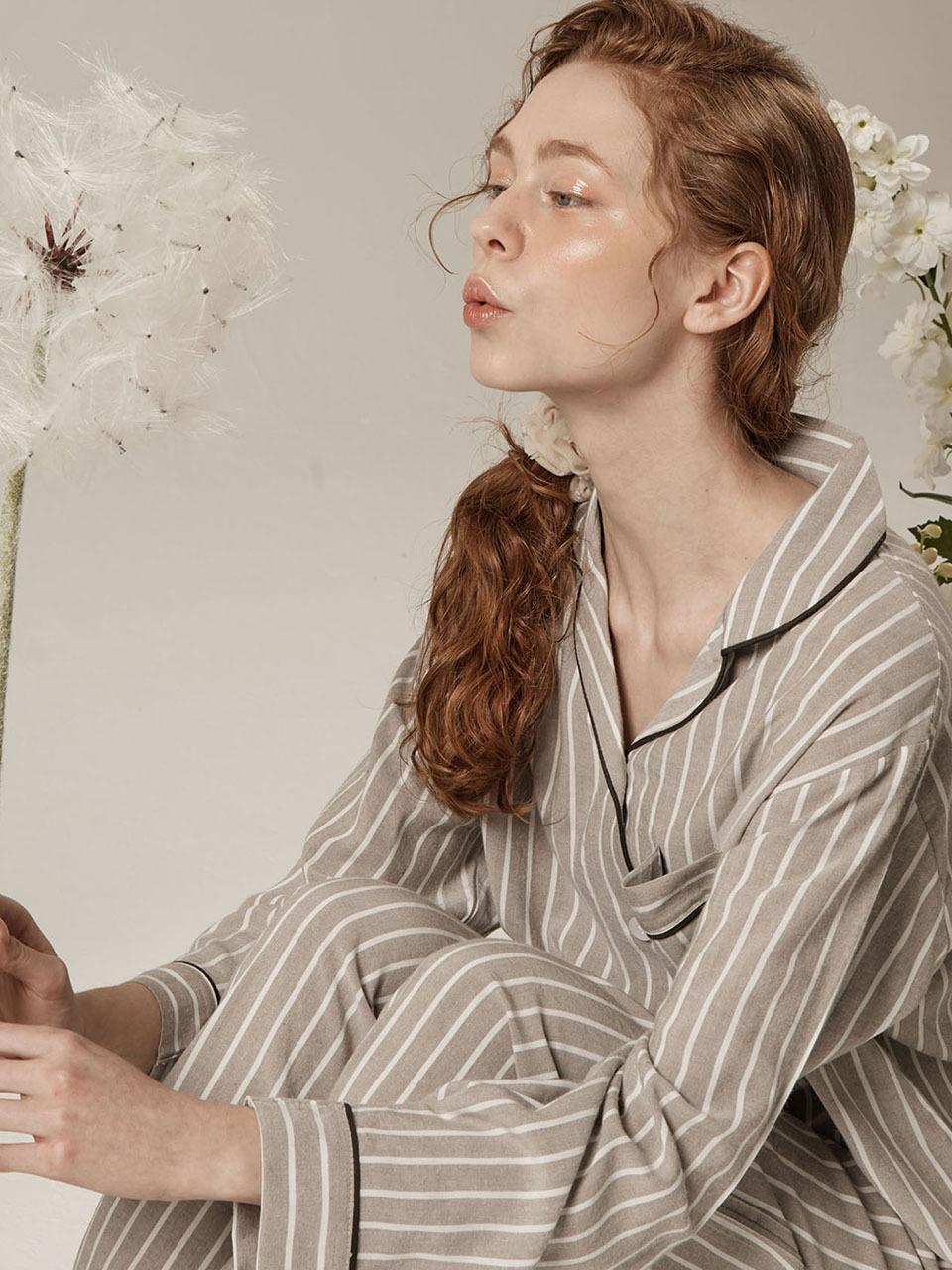 SLEEPYCAT Gardening Stripe Rayon Blend Pajama Set