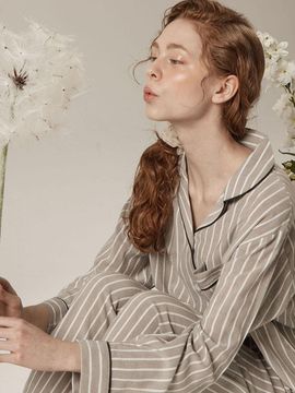 SLEEPYCAT Gardening Stripe Rayon Blend Pajama Set
