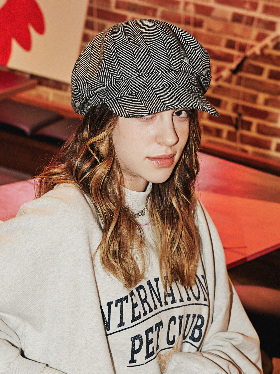 SLEEPYSLIP BD Herringbone Newsboy Beret Hat - Black